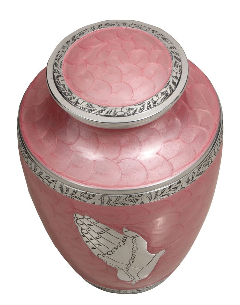 BOLD & DIVINEâ„¢ Modern Pearl Pink Cremation Urn |Human Ashes Adult Memorial urn, Burial, Funeral Cremation Urns | 200 Cubic Inches (Praying Hands) - Image 4